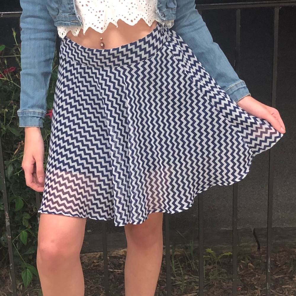 Blue and White Skater Skirt